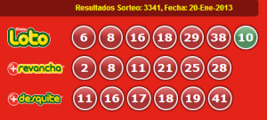 Resultados Loto Sorteo: 3341, Fecha: 20-Ene-2013
